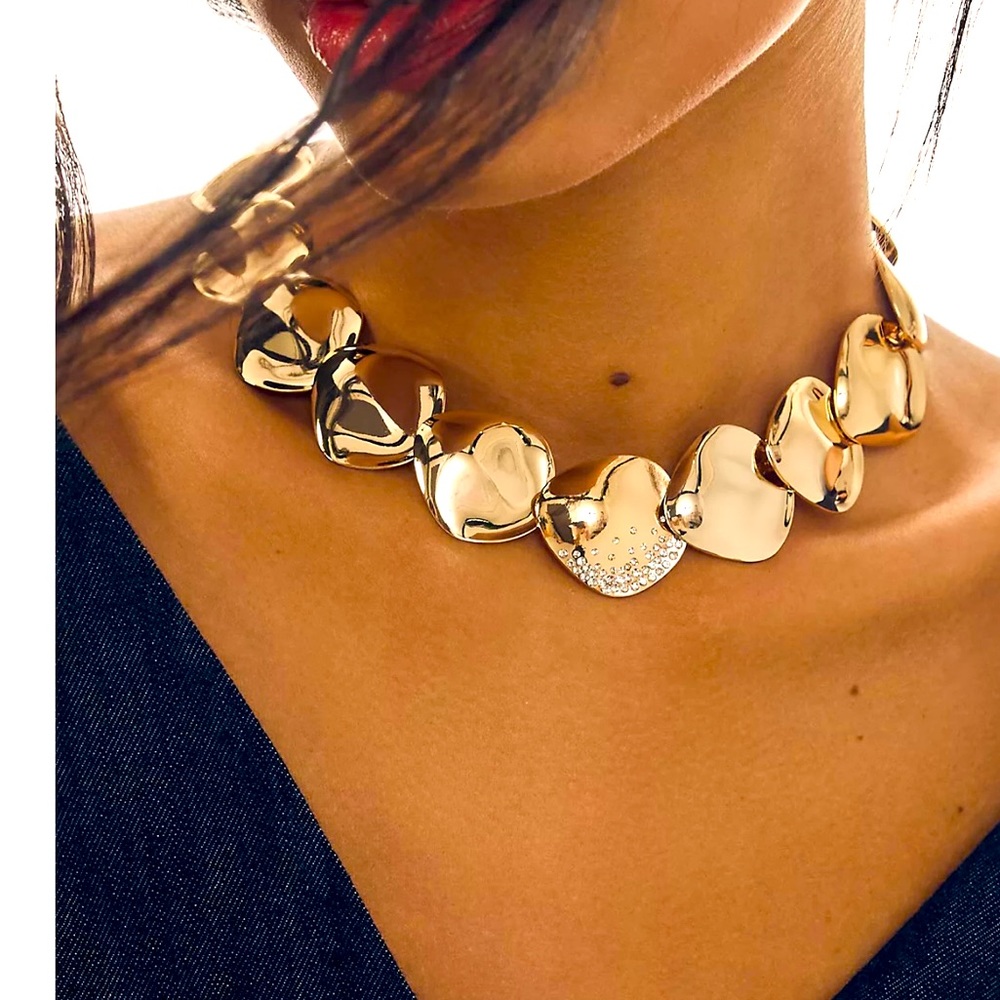Anthropologie Womens Mod Stone Flattened Ball Collar Necklace Gold OS